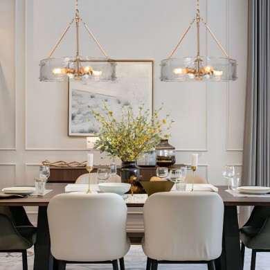 Vornix Modern 4 Light Gold Textured Glass Drum Pendant Light