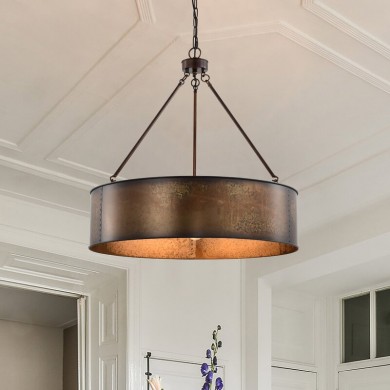 Ezra Vintage Bronze Industrial Pendant Light with Drum Shade