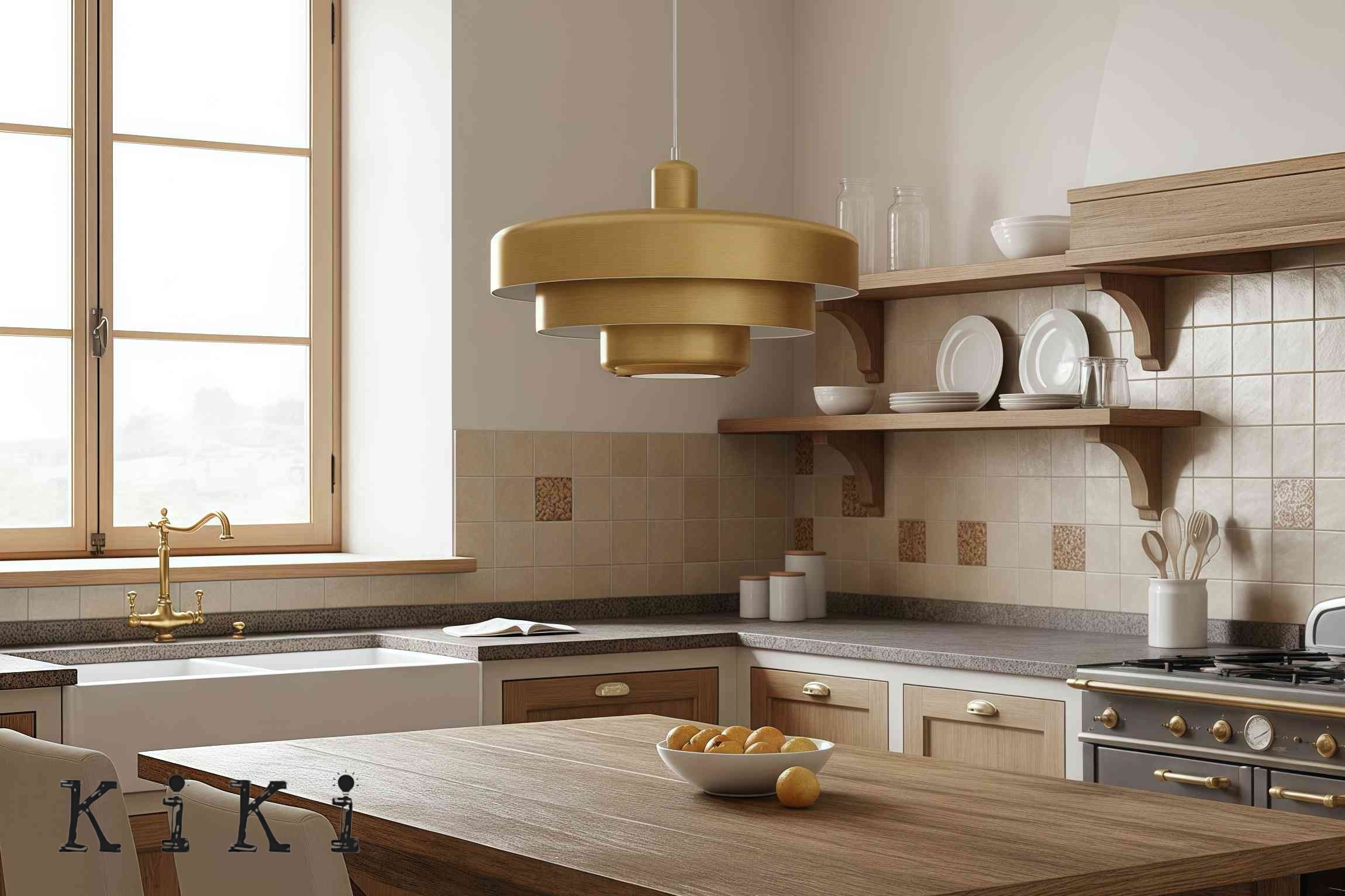 Brass Nordic Macaron pendant in a kitchen