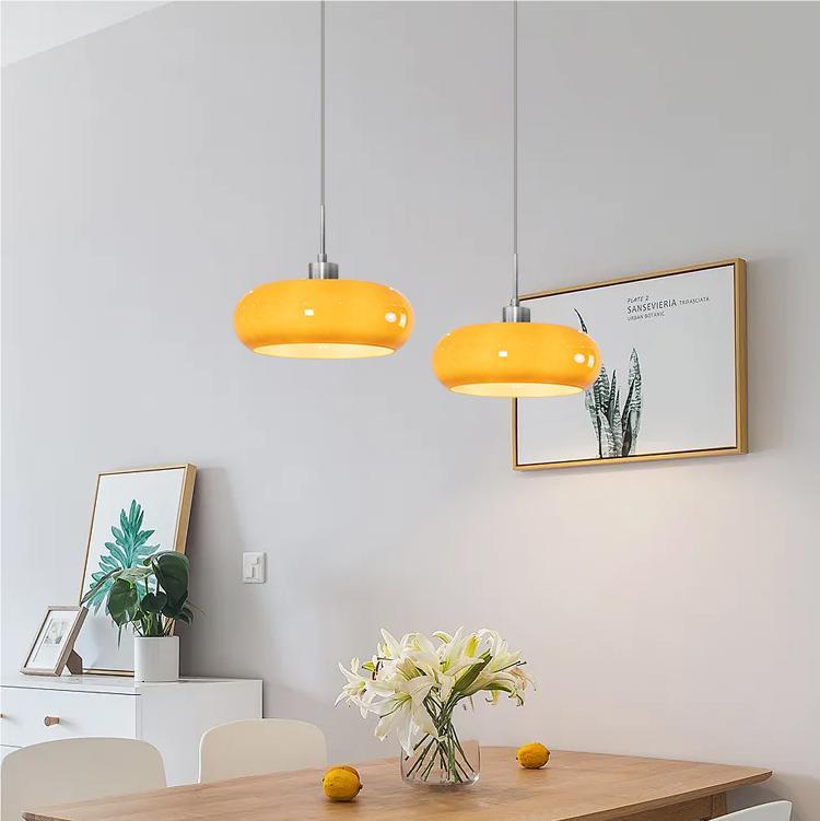 Bauhaus glass pendant lamps in a room