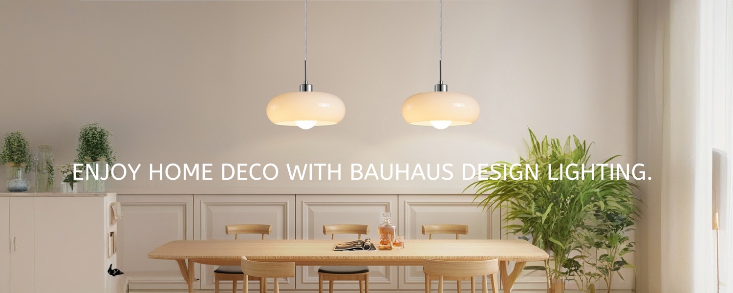 Bauhaus pendant lamps over dining table
