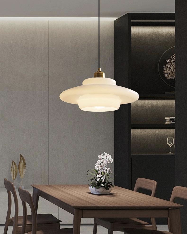 Milk glass pendant dining scene