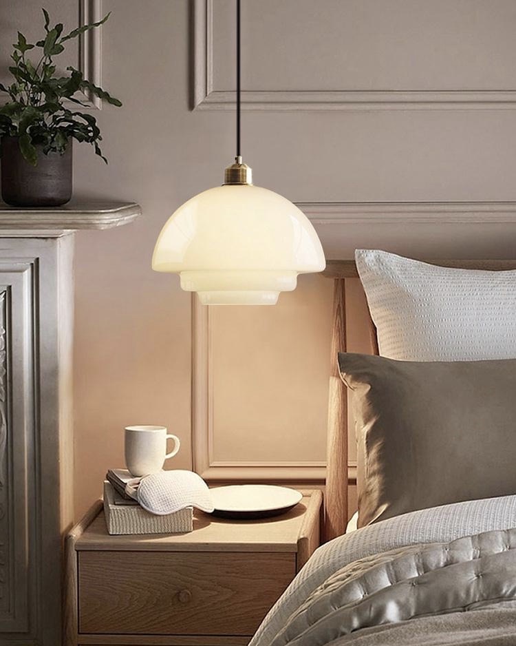 Milk glass pendant bedroom scene