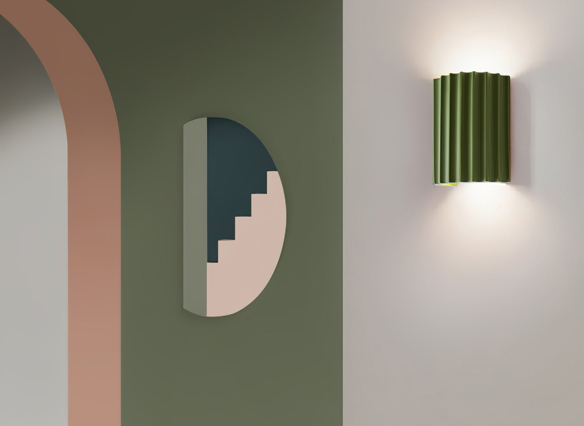 Green fluted wall lamp scene