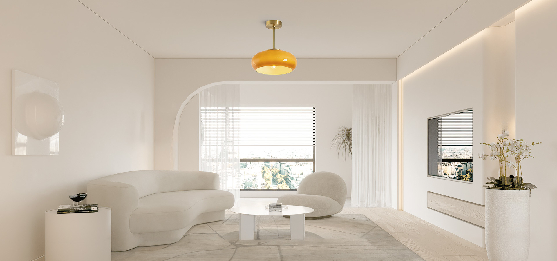 Szklana lampa sufitowa Bauhaus w jasnym pomieszczeniu