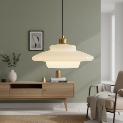 Lampa wisząca z białego szkła w stylu mid-century art S81