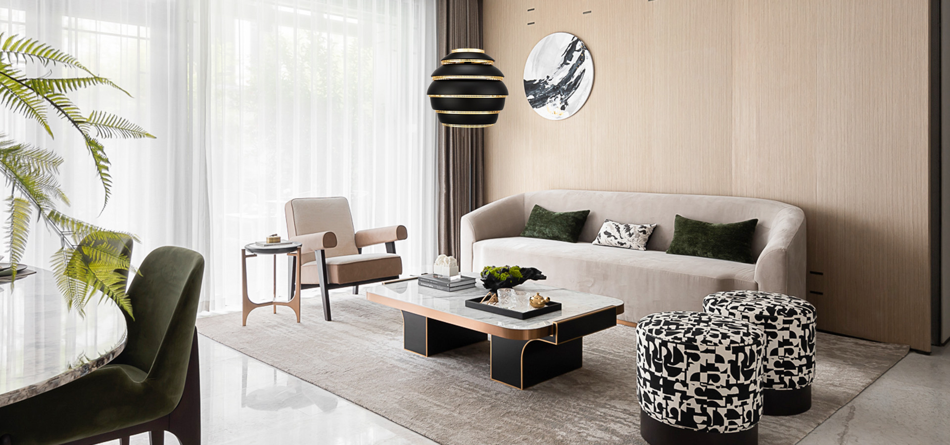 Beehive pendant lamp in modern room