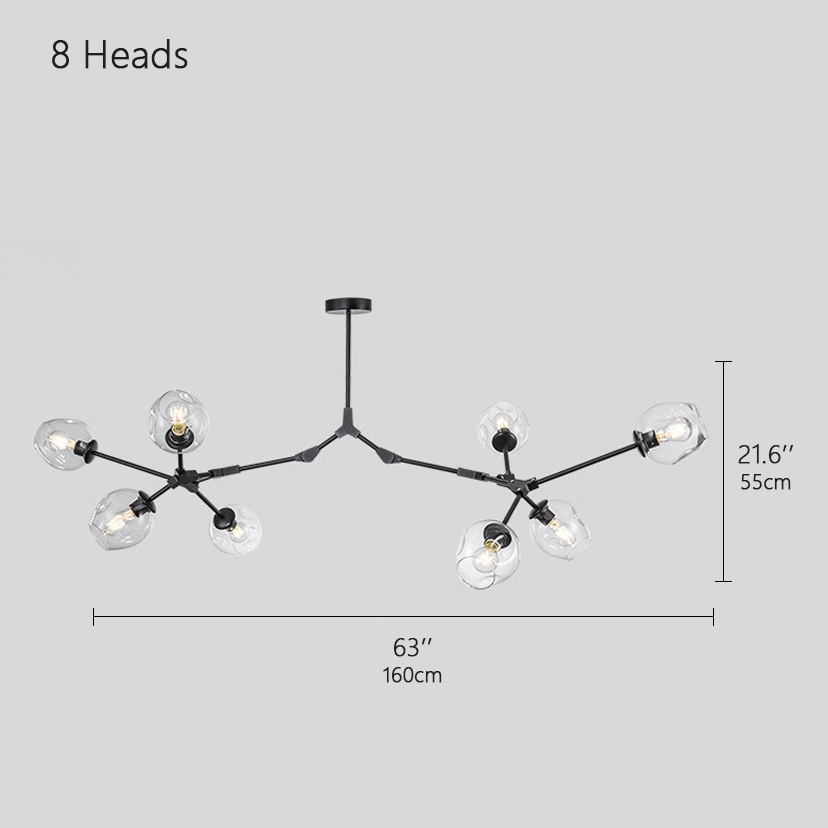 8 heads: ∅ 63″ x H 21.6″ / Dia 160 cm x H 55 cm