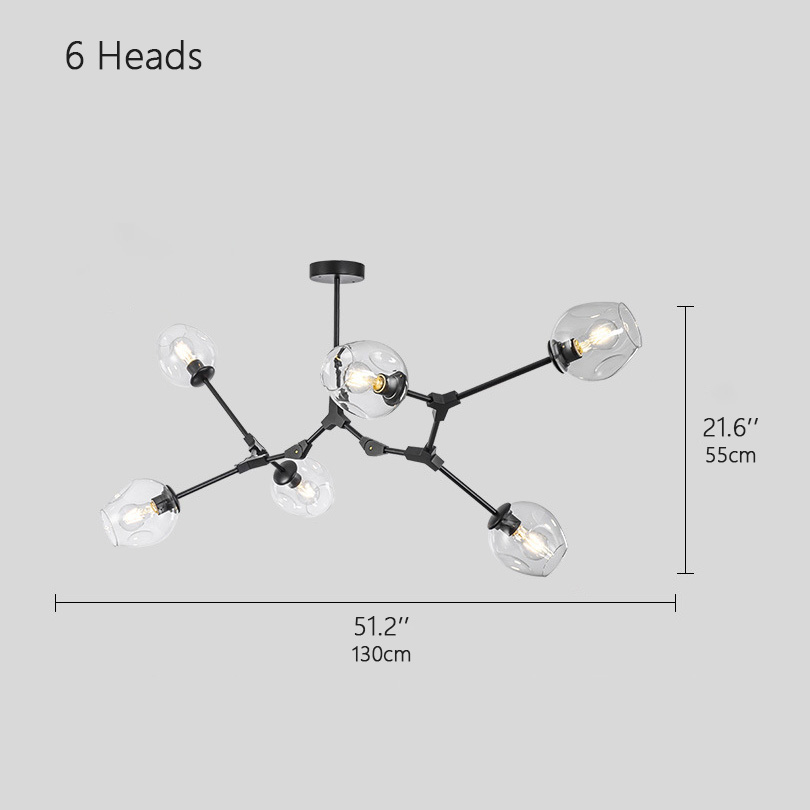6 heads: ∅ 51.2″ x H 21.6″ / Dia 130 cm x H 55 cm