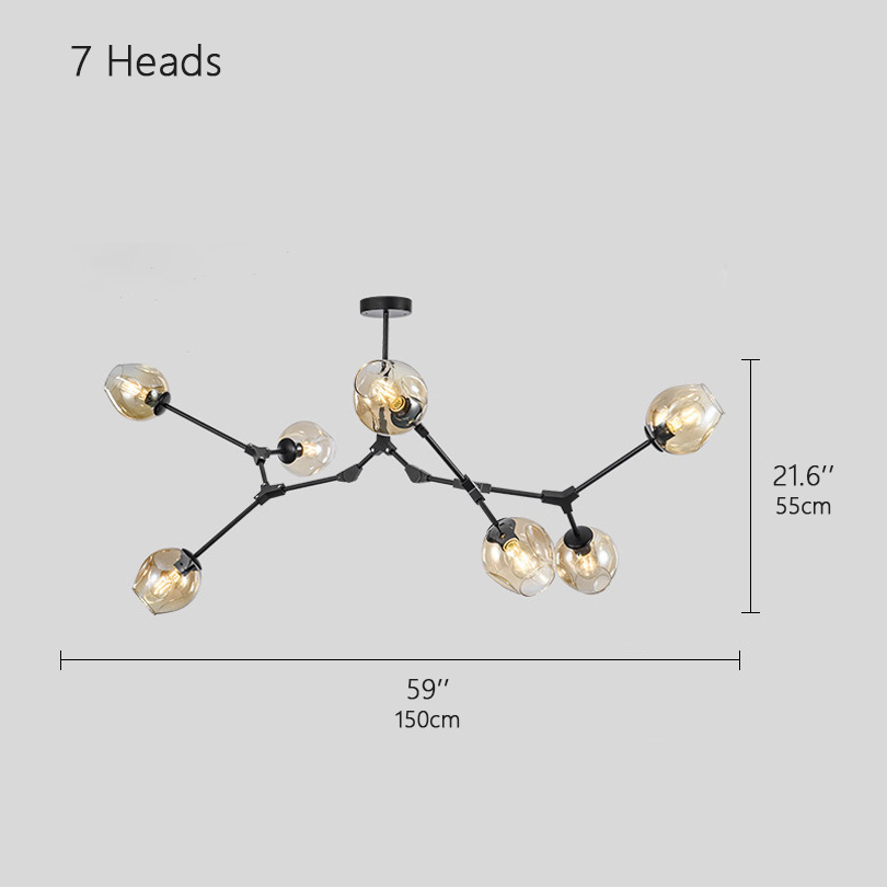 7 heads: ∅ 59″ x H 21.6″ / Dia 150 cm x H 55 cm