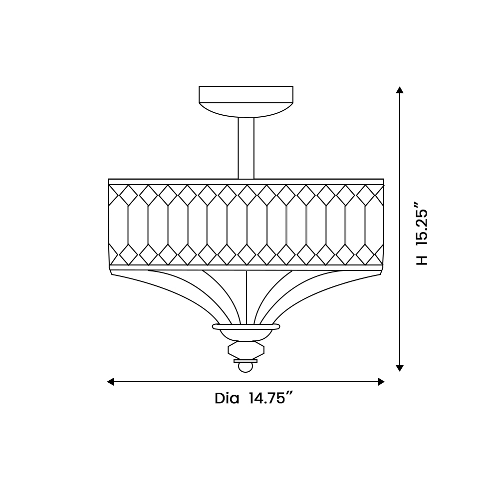 D 37.46 cm x H 38.74 cm / D 14.75″ x H 15.25″