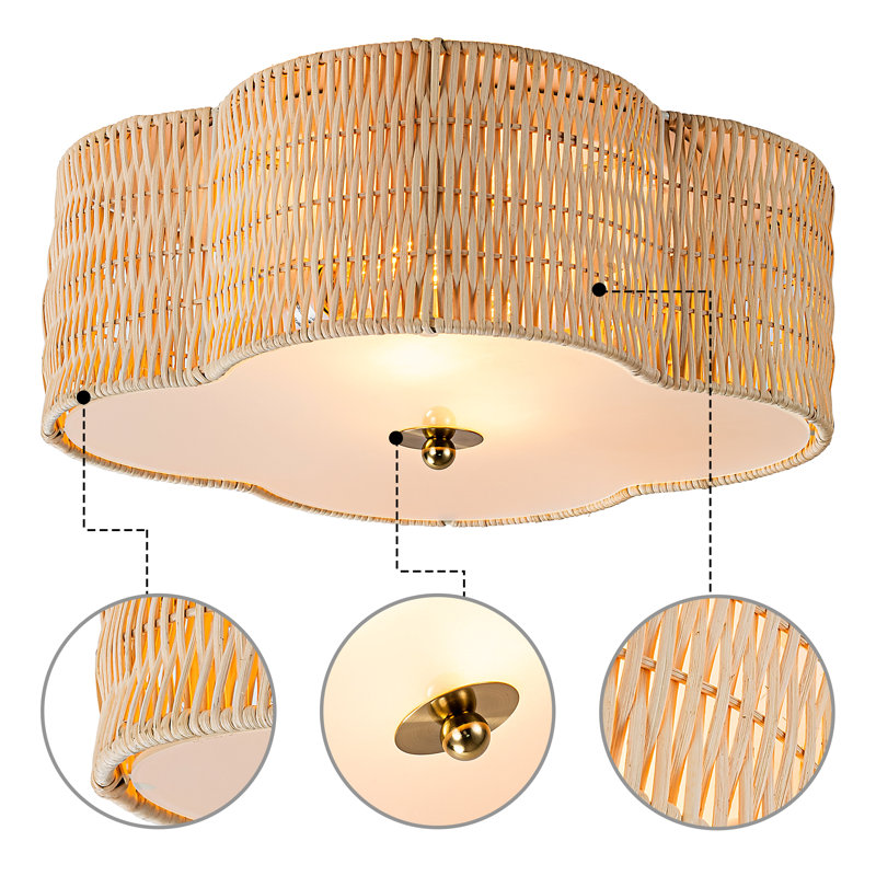 Features natural rattan shade with gold accent.