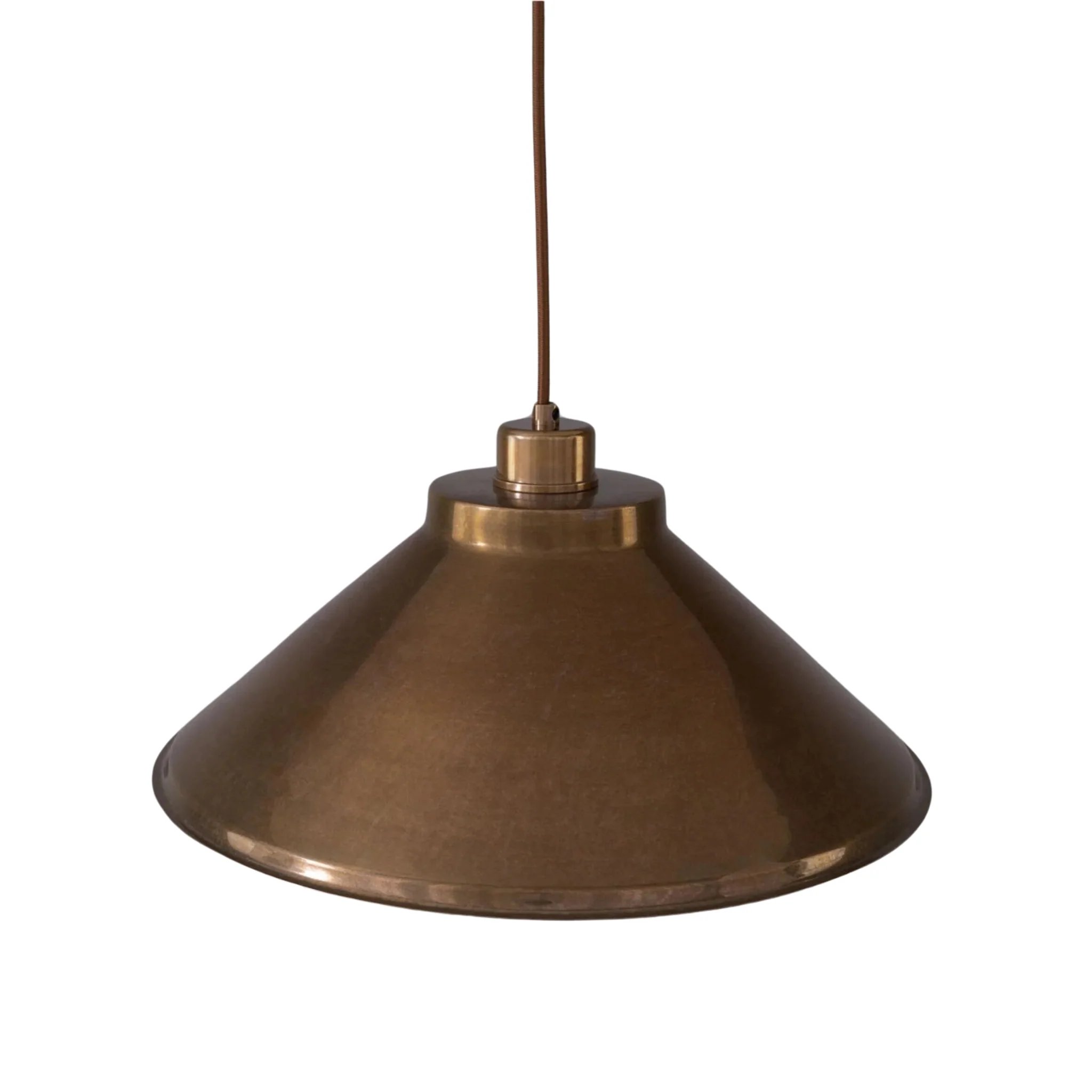 Conical brass pendant shade