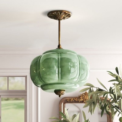 Vortan Antique Brass Green Glass Semi-Flush Mount Eloise Pendant Lamp — $287.00 (was $410.00) -30%