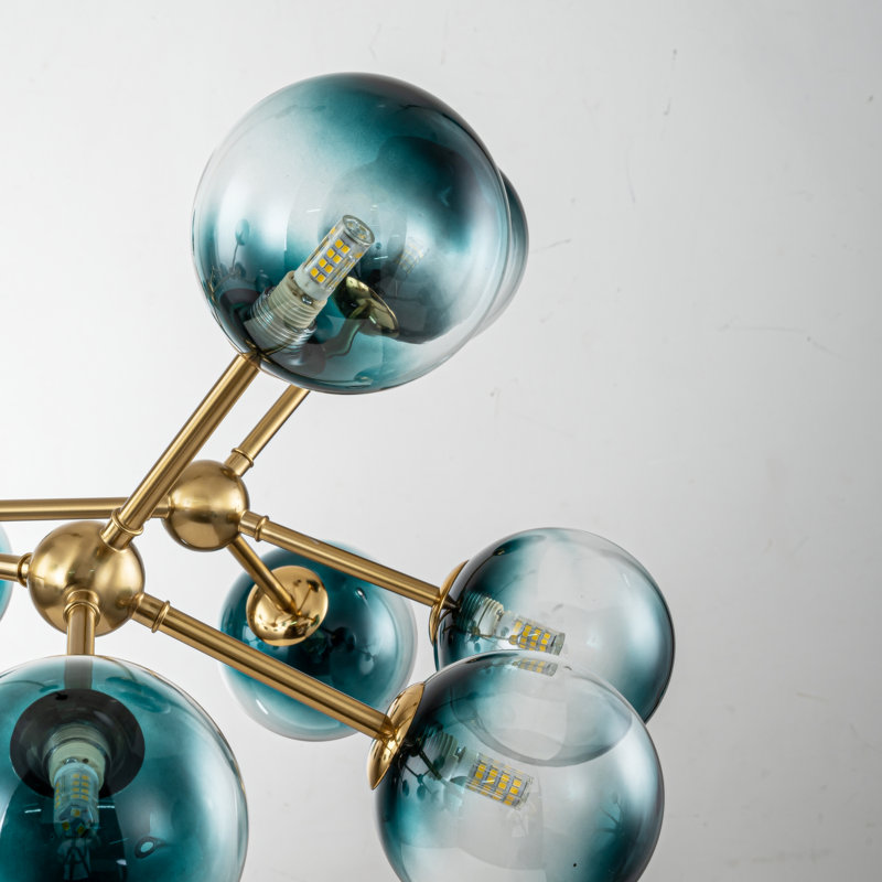 Teal-colored glass globe shades