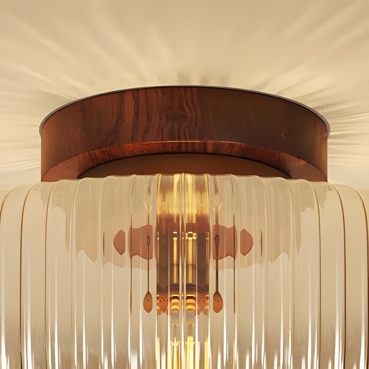 Metal ceiling cup with wooden finish