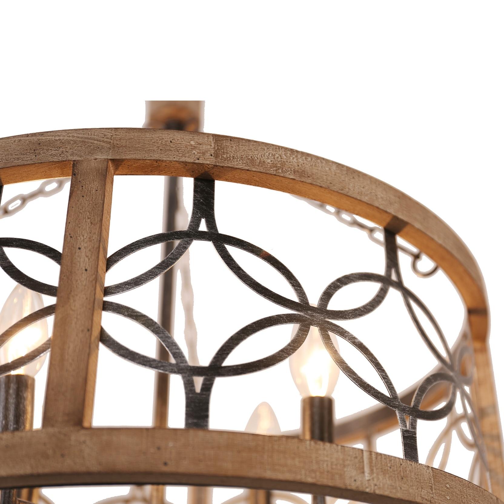 Blend of wood finish and wrought iron design