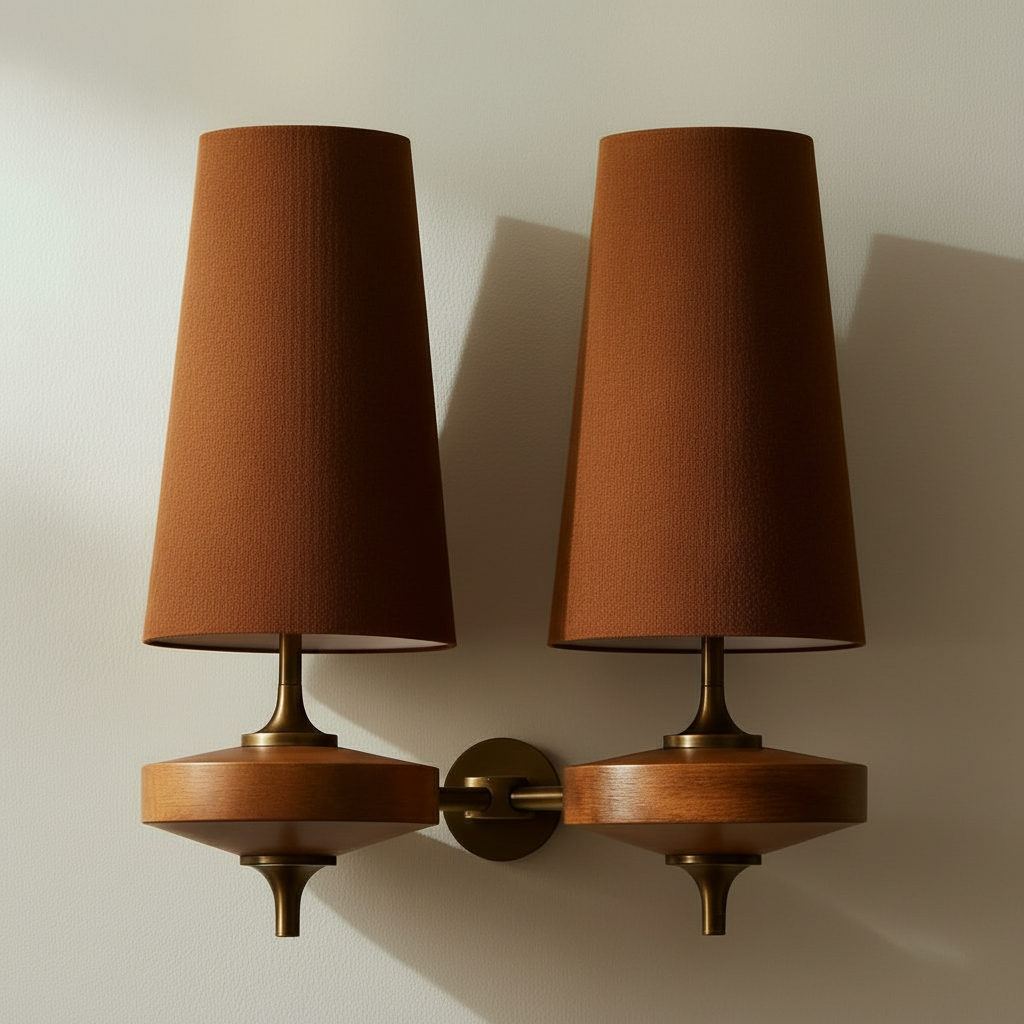 Walnut Color & Red, 2 heads L 13.8″ x H 13.8″