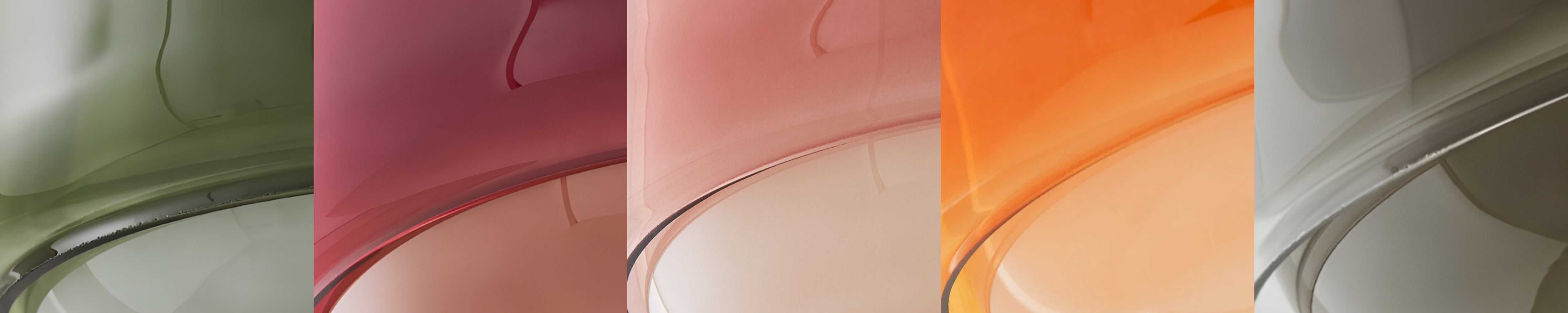 This double-dome pendant merges semi-transparent and opaque colored glass, crafting a gentle, uplifting atmosphere.