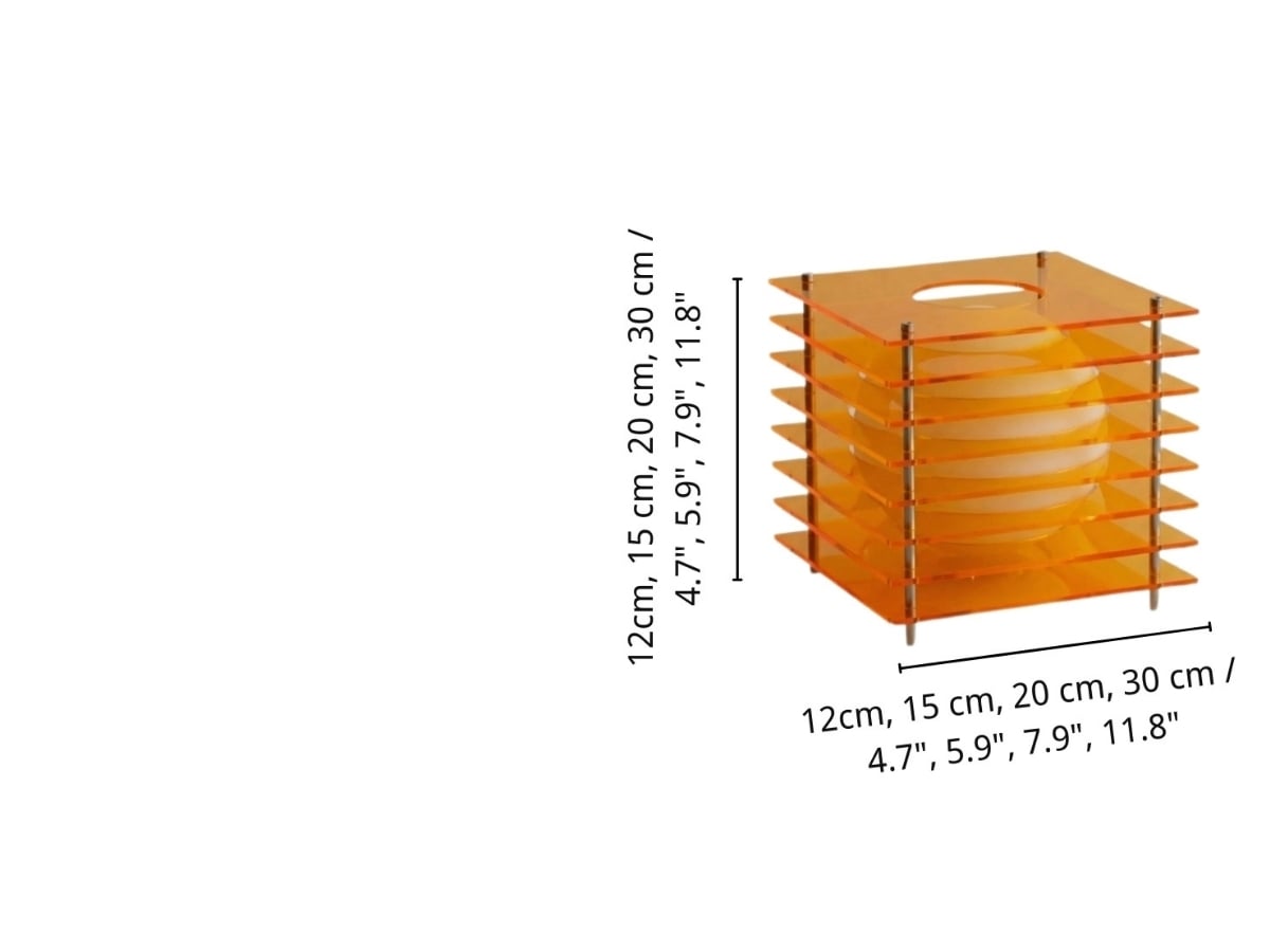 Product size — Size: Dia 12 cm × H 12 cm / ∅ 4.7″ × H 4.7″ Size: Dia 15 cm × H 15 cm / ∅ 5.9″ × H 5.9″ Size: Dia 20 cm × H 20 cm / ∅ 7.9″ × H 7.9″ Size: Dia 30 cm × H 30 cm / ∅ 11.8″ × H 11.8″
