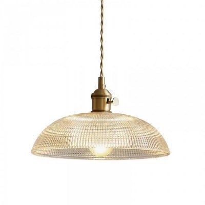Ribbed Bowl Clear Glass Pendant Light - Classic Retro Dining Room Light S121 — €85.00 (was €90.00) -€5.00