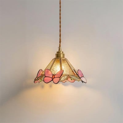 French Retro Glass Pink Butterfly Pendant Lamp M117 — €142.00