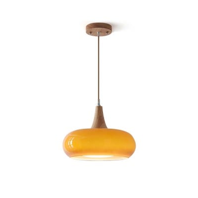 Graceful Glass Pendant Lamp with Sculptural Wooden Detail S248 — €109.00
