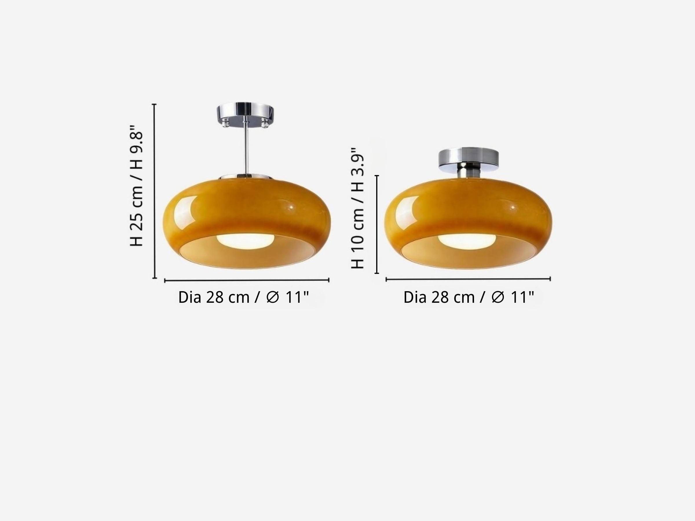 Product size — Size: Dia 28 cm × H 25 cm / ∅ 11″ × H 9.8″ Size: Dia 28 cm × H 10 cm / ∅ 11″ × H 3.9″