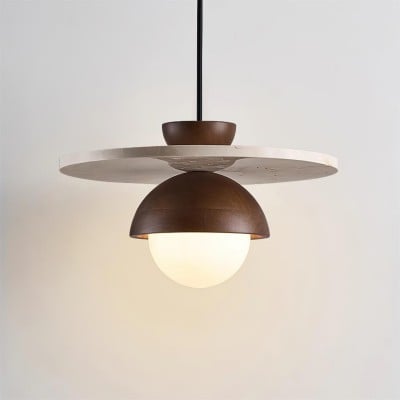 Travertine Disc Hemispherical Wooden Lampshade Chandelier P029 — €131.00