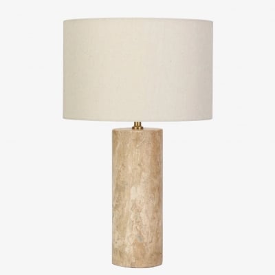 Minimalist Travertine Table Lamp – Linen Shade Bedside Light for Bedroom S409 — €289.00