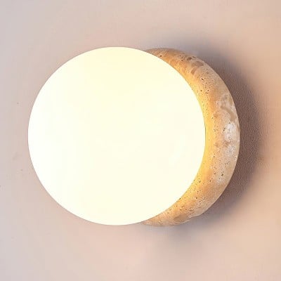 Japanese Style Wabi-Sabi Travertine Spherical Wall Lamp M575 — €128.00