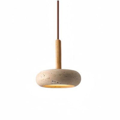 Traditional Japanese Round Wood Travertine Pendant Light G68 — €100.00
