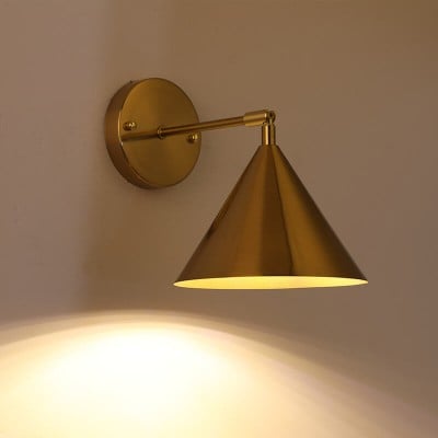 Modern Simple Iron Plated Brass Cone Round 1-Light Wall Sconce Lamp T179 — zł262.41