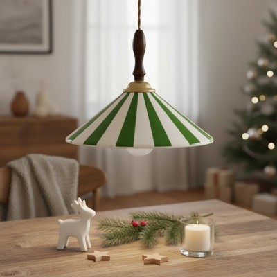 Vintage Colorful Striped Ceramic Pendant Lamp with Wood Accents S282 — €209.00 (was €250.00) -€41.00