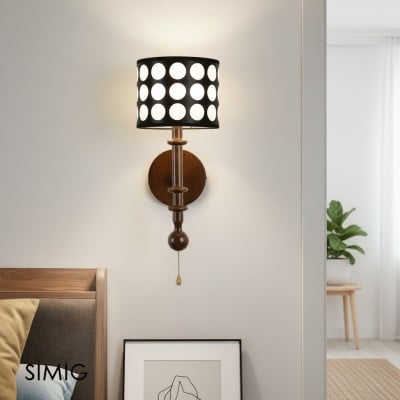 French White Polka Dot Fabric Cylinder Shade Wall Sconce S366 — €95.00