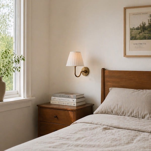 bedside-reading-lamp-pleated-shade-brass-arm