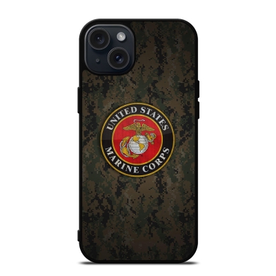 US MARINE CORPS USMC LOGO CAMO iPhone 15 Plus Case Cover