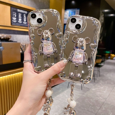 Electroplated mirror for iPhone15pro mobile phone shell violent bear bracket Apple 13/14 drop-resistant soft case protection