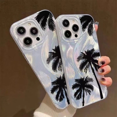 Laser Coconut Tree iPhone15 Phone Case iPhone13pro Drop-Resistant xsmax Hard Shell 7/8P