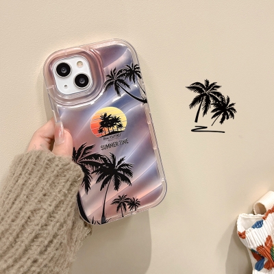 Water ripple suitable for iPhone15PRO striped summer Apple 13 phone case 12 coconut tree drop-resistant xr soft 11