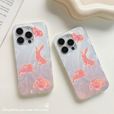 Feather Yarn Powder Rabbit Suitable for Apple 15 Mobile Phone Case iphone14promax Anti-fall 13 Cartoon 12 Laser 11 Cute