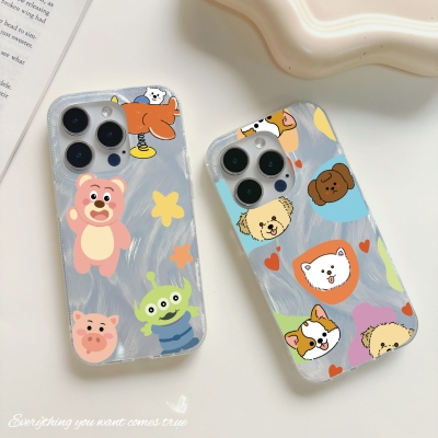 Laser Feather Yarn Dog Head for Apple 15 Mobile Phone Case iphone14promax Drop-Resistant 13 Cartoon 12