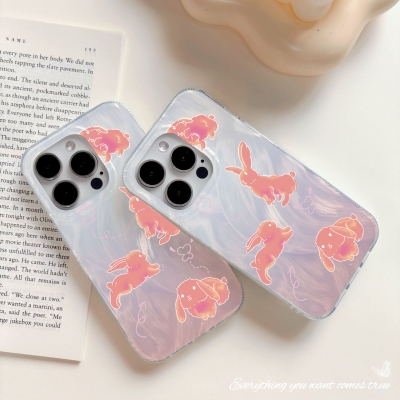 Feather Yarn Powder Rabbit Suitable for Apple 15 Mobile Phone Case iphone14promax Anti-fall 13 Cartoon 12 Laser 11 Cute