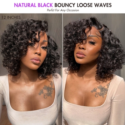 Mature Bouncy Left C Part Natural Black / Ginger Ombre Loose Wave Glueless Minimalist HD Lace Wig Ready to Go