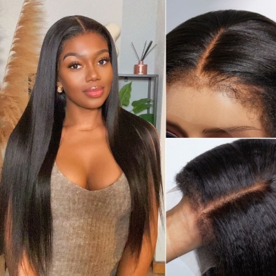 4C Edges | Natural Yaki Straight Glueless Free Parting 13x4 Frontal HD Lace Wig | Afro Inspired