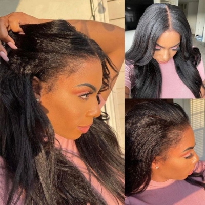 4C Edges | Natural Yaki Straight Glueless Free Parting 13x4 Frontal HD Lace Wig | Afro Inspired