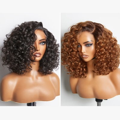 Mature Bouncy Left C Part Natural Black / Ginger Ombre Loose Wave Glueless Minimalist HD Lace Wig Ready to Go