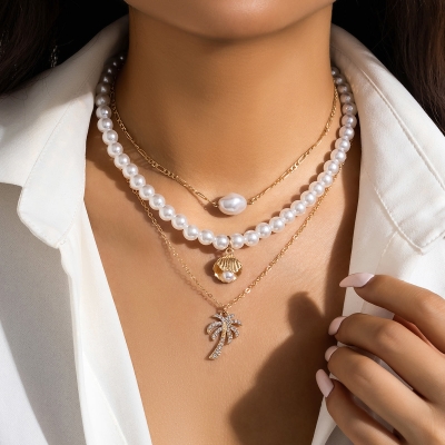3-piece Set Of Starfish Shell Pearl Necklace: Embrace Beachy Elegance