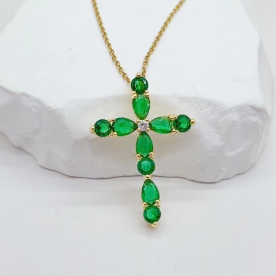 Micro Inlay Colorful Zircon Water Drops Cross Necklace: Symbol of Elegance and Faith