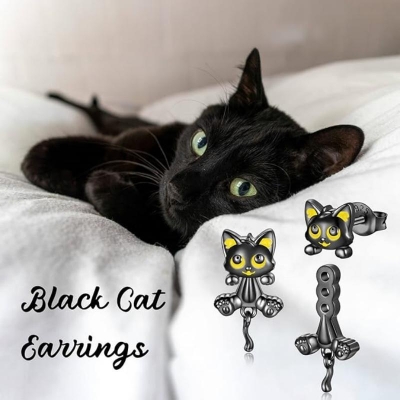 Split Black Cat Earrings